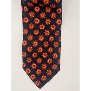 Alessandro Originals Mens Silk Tie Navy Blue Red Geometric Medallion Italy